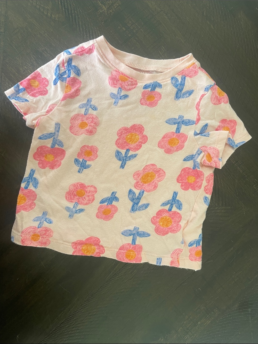 Old Navy Pink Floral Short Sleeve Tee with Blue Stems